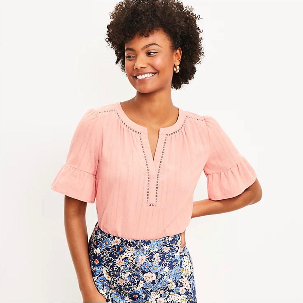 LOFT Petite Pleated Flounce Cuff Top